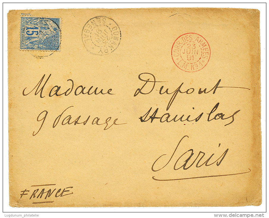 1891 CG 15c Obl. CONAKRY SENEGAL + CORR. DES ARMEES L.M N&deg;1 Rouge Sur Env. Pour PARIS. TB. - Other & Unclassified