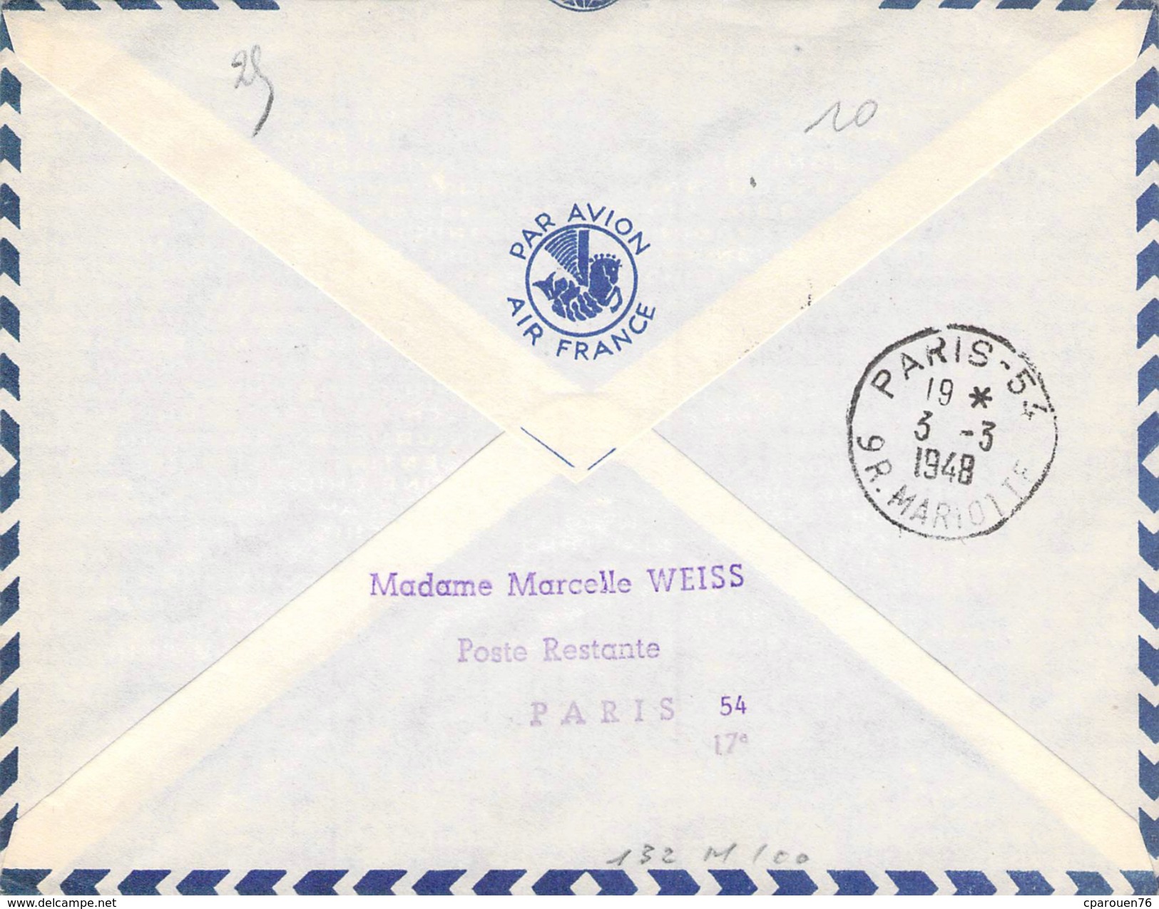 Lettre Poste Aérienne Algérie 1948 20 è Anniversaire De La 1 ère Liaison Amérique Du Sud Timbres 50 C Et 5 Fr Poste Aér - Posta Aerea