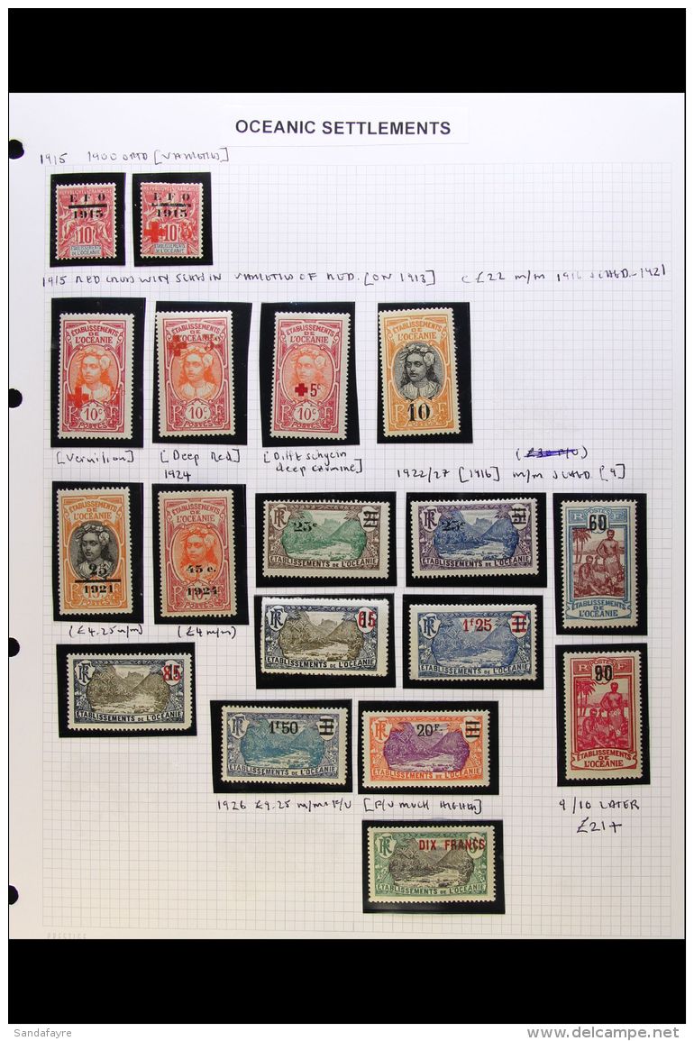 OCEANIA 1903-1955 FINE MINT COLLECTION In Hingeless Mounts On Leaves, All Different, Inc 1903 "Tahiti" Opt To 10c... - Sonstige & Ohne Zuordnung