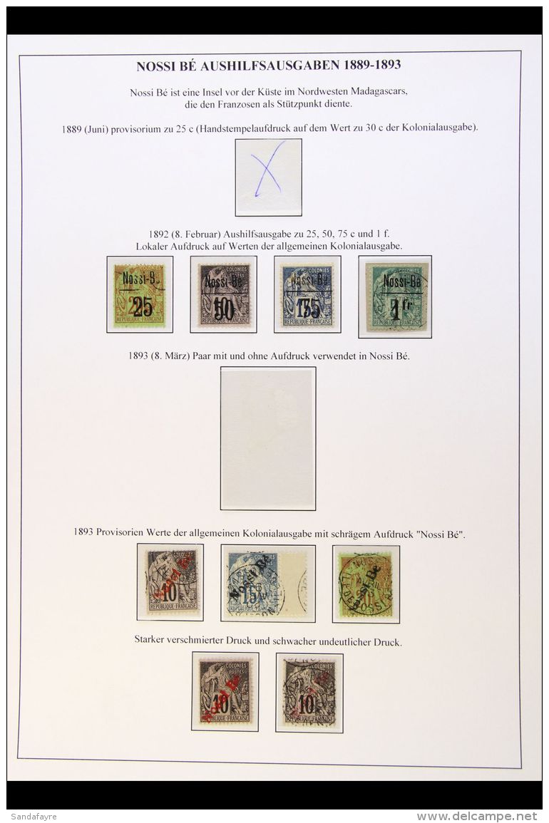 NOSSI-BE 1893-1894 MINT &amp; USED COLLECTION In Hingeless Mounts On Leaves, Inc 1893 25c On 20c, 50c On 10c &amp;... - Sonstige & Ohne Zuordnung