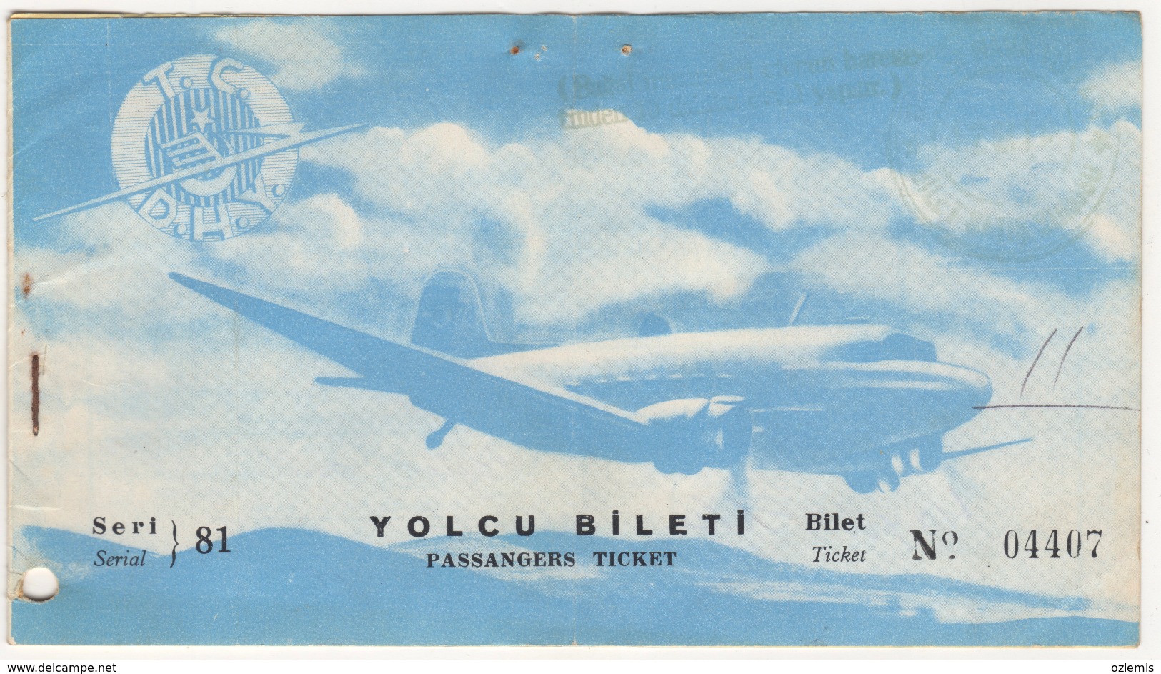 TURQUIE,TURKEI,TURKEY,TURKISH STATE AIRLINES 1953  OLD PASSANGERS TICKET VERY RARE - Biglietti