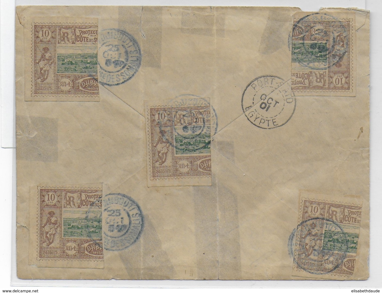 SOMALIS - 1901 - TRES RARE AFFR. Avec 5 DEMI-TIMBRES YVERT N° 10 Sur LETTRE => CONSUL De FRANCE à PORT SAÏD - CERTIFICAT - Storia Postale