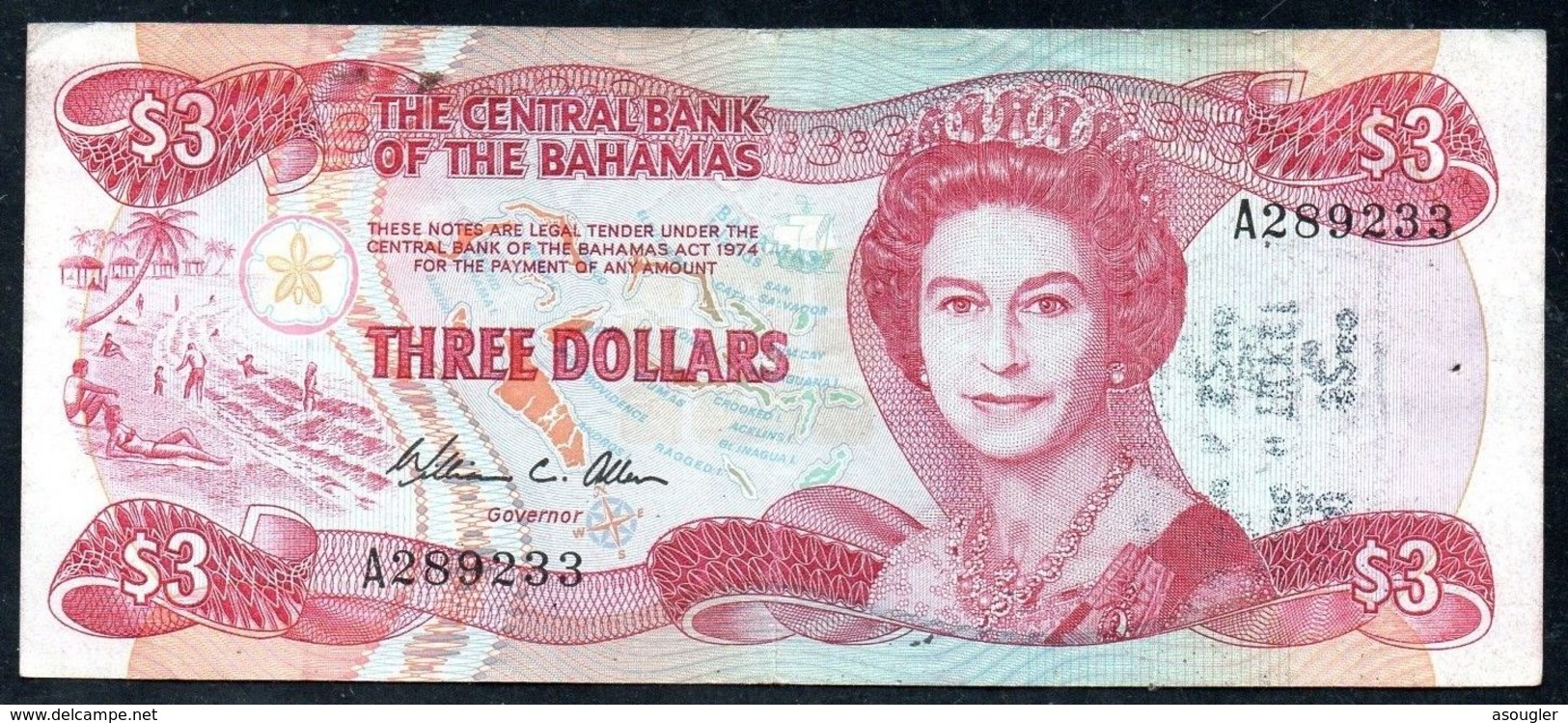 BAHAMAS 3 DOLLAR 1974 (1984) F-FV P-35b  (free Shipping Via Regular Air Mail (buyer Risk) - Bahamas