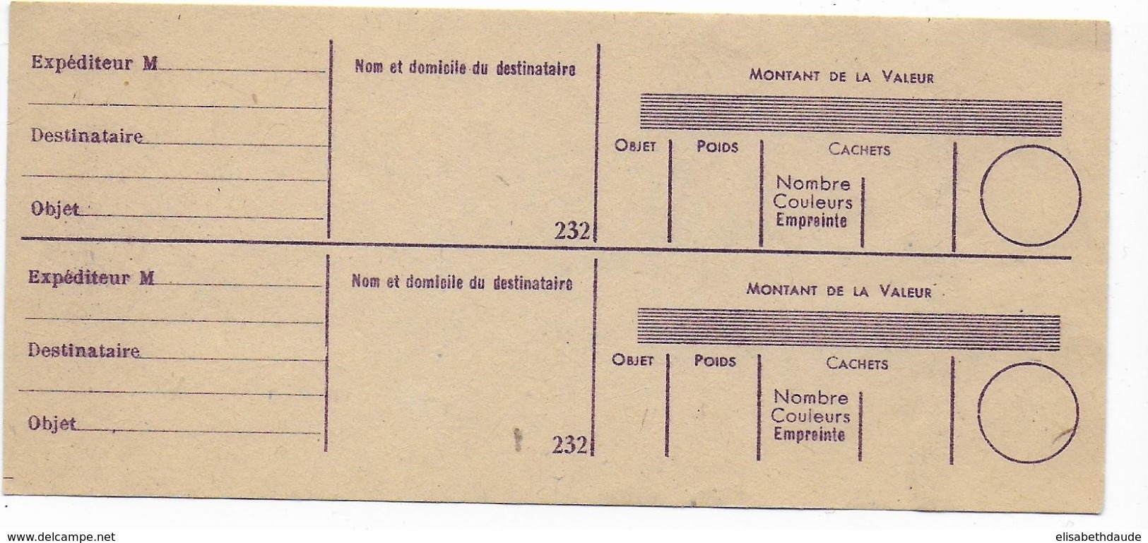 POSTE ENFANTINE (PETIT FORMAT) - RECEPISSE DE DEPOT VALEUR DECLAREE - Pseudo-entiers Privés