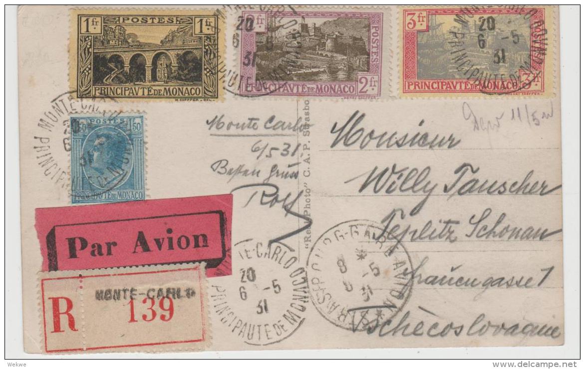 PM038 / MONACO -  Luftpost Einschreiben (Karte) Frankiert Mit Freimarken Michel Nr. 96, 97, 100, 101 - Lettres & Documents