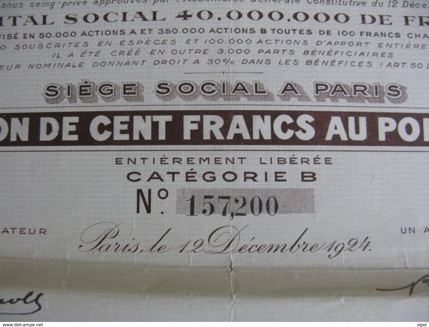 Les Pétroles Réunis Action De Cent Francs Au Porteur 12/12/1924 - 24 Coupons VOIR CLICHES - Petrolio