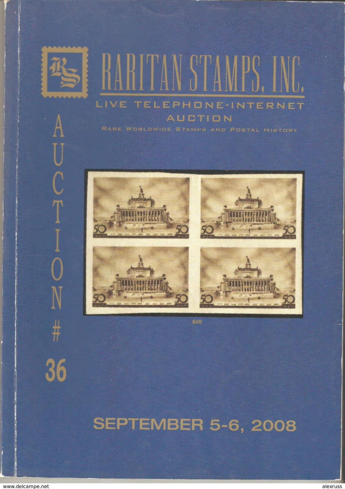 Raritan Stamps Auction 36,Sep 2008 Catalog Of Rare Russia Stamps,Errors & Worldwide Rarities - Catálogos De Casas De Ventas