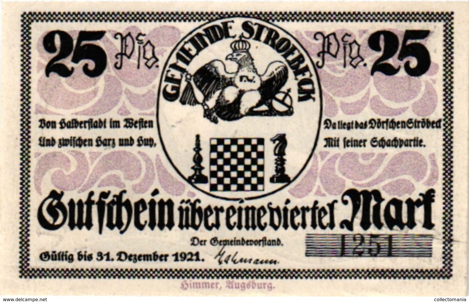 3 NOTGELD  CHESS ECHEC SCHACH Gemeinde Stroebeck 1921Gutschein - Ajedrez