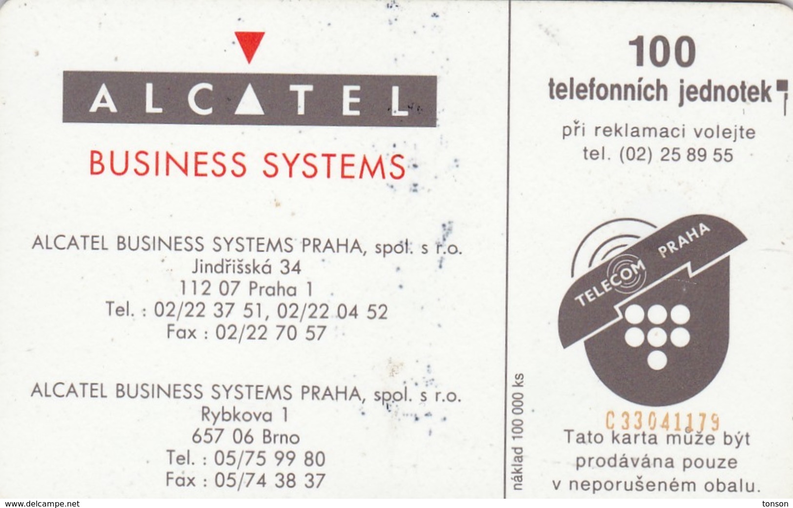 Czechoslovakia, CS-CSF-PUB-0023, Promotion - Alcatel, 2 Scans.    Chip : SC5  SB - Czechoslovakia