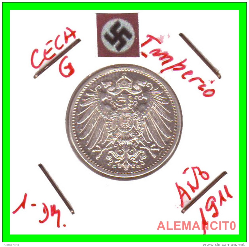 GERMANY -  IMPERIO - DEUTSCHES REICH - 1 Mark. AÑO 1911-G - 1 Mark