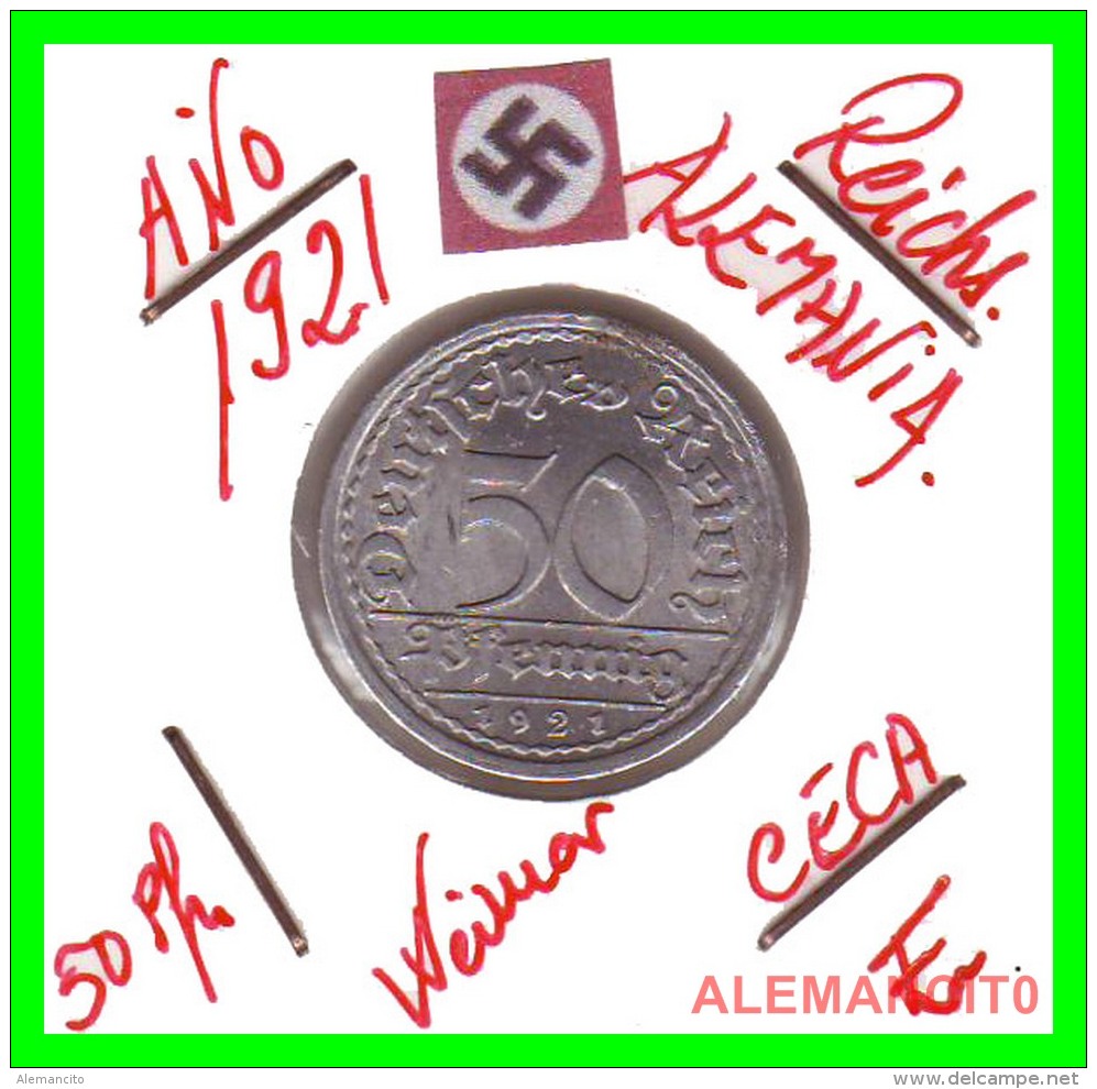 GERMANY - WEIMAR REPUBLIC - 50 PFENNIG - AÑO 1921-E  Aluminum - 50 Rentenpfennig & 50 Reichspfennig