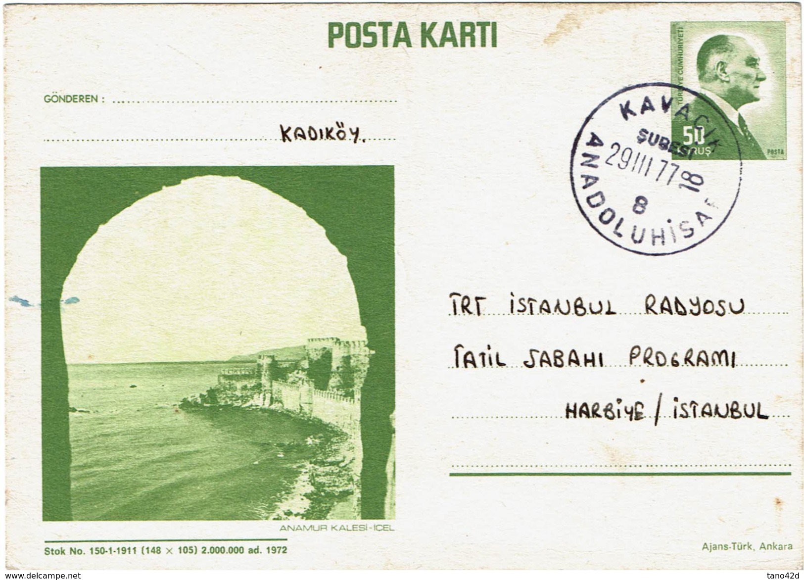 SAPR2 - TURQUIE EP CP ILLUSTREE CIRCULEE 29/3/1977 - Lettres & Documents