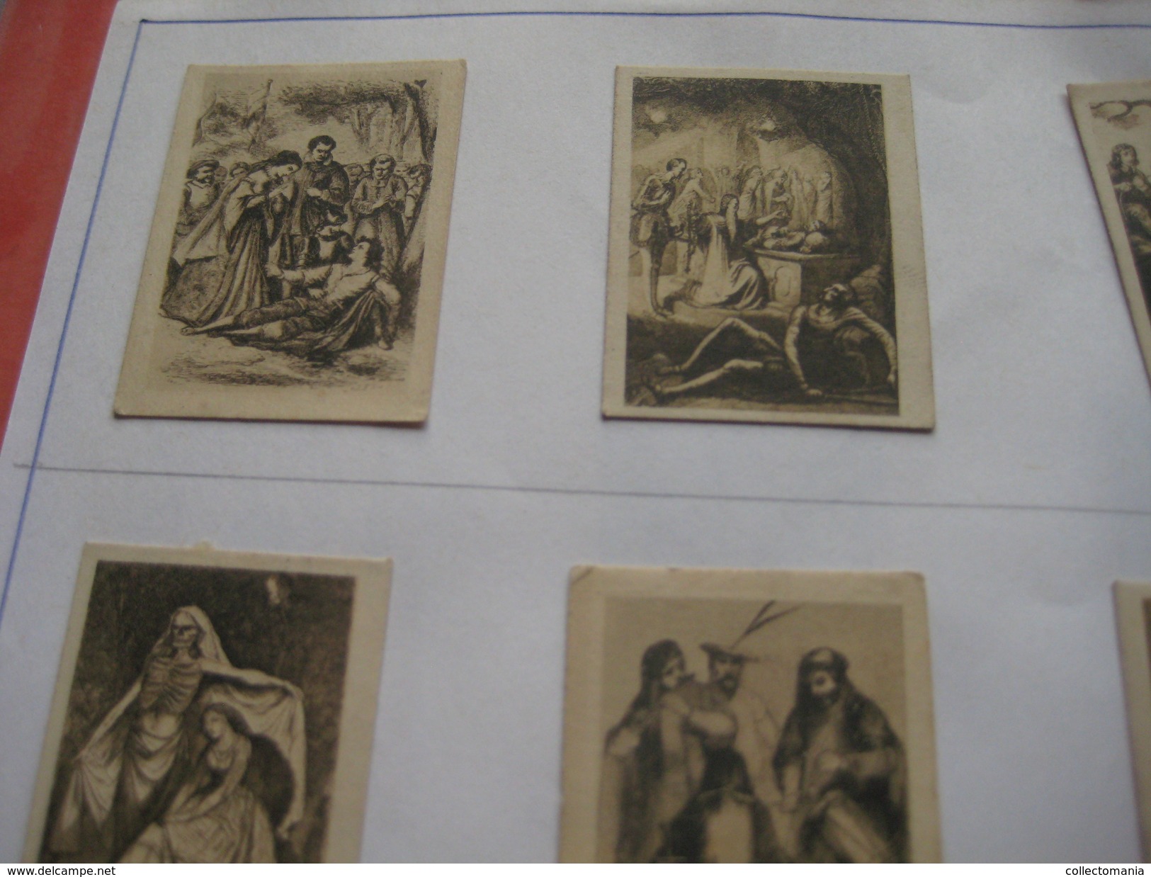 79 Figuritas diff Thomas - Barcelona. Figuras De Cervantes ORIGINALES (3,3 x 4,5 cms.) glued down with paperstrip LITHO