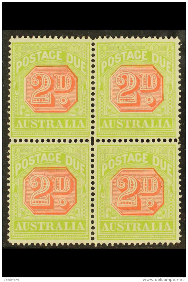 POSTAGE DUES 1912 - 1923 2d Scarlet And Pale Yellow Green, SG D81, Superb Mint Block Of 4. For More Images, Please... - Other & Unclassified