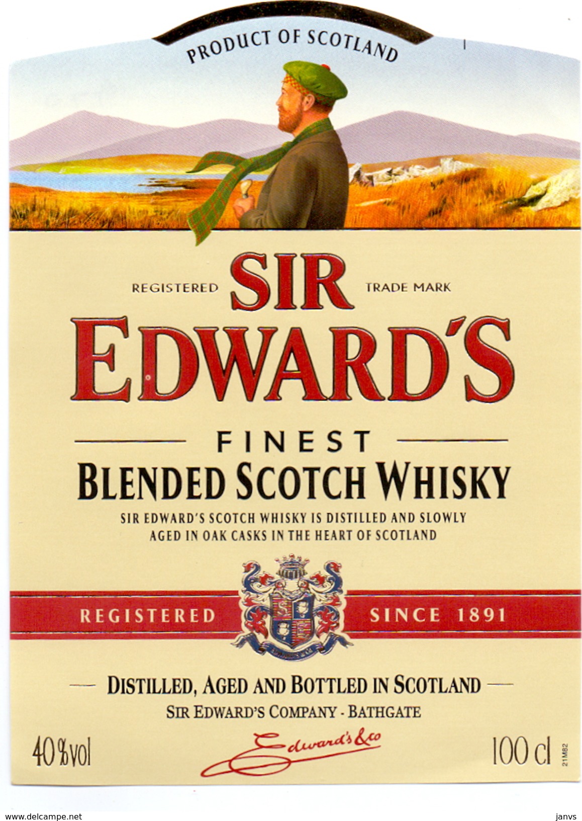 Etiket étiquette Sir Edward's Blended Scotch Whisky - Whisky