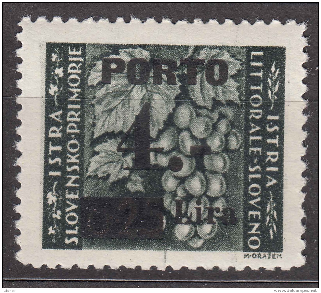 Istria Litorale Yugoslavia Occupation, Porto 1946 Sassone#16 Overprint I, Mint Never Hinged - Occ. Yougoslave: Istria