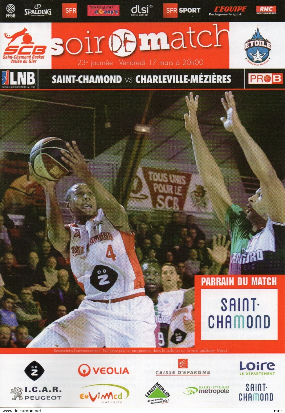 Programme Du Match De PRO B  St Chamond / Charleville Mézières Du 17 Mars 2017 - Kleding, Souvenirs & Andere