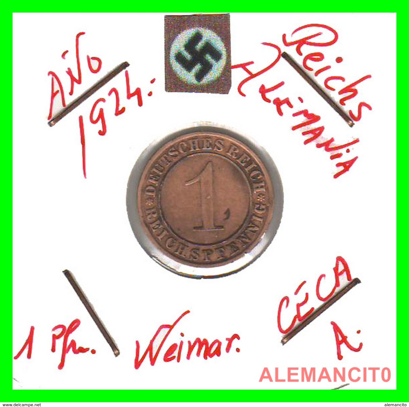 GERMANY, DEUTSCHES.REICH  1924-1936  REICHSPFENNIG  AÑO 1924-A  Bronze - 1 Renten- & 1 Reichspfennig