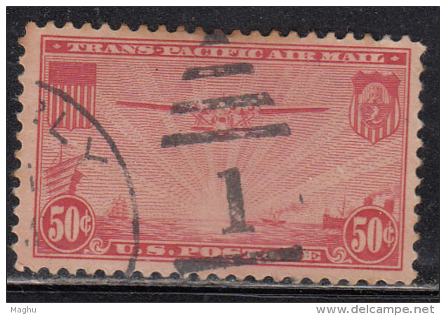 50c Used Trans Pacific Air Mail, Airmail, Airplane, Aviation, Ship, - 1a. 1918-1940 Usados