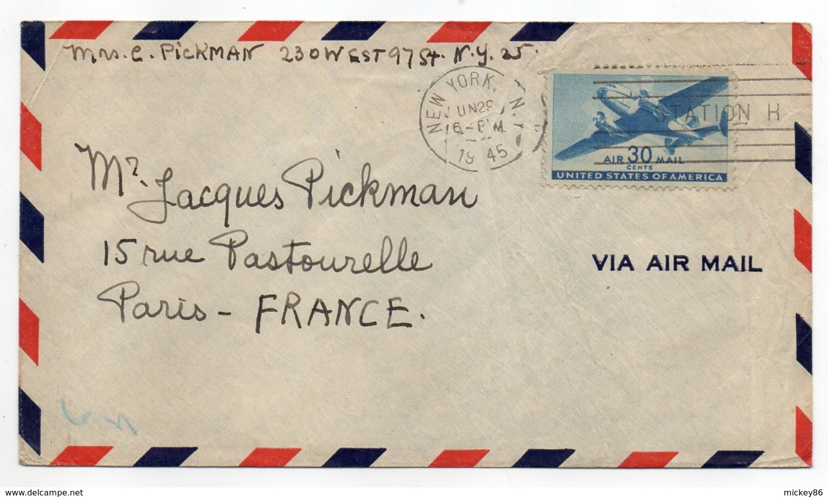 Etats-Unis-1929--lettre De NEW YORK  Pour PARIS (France)--timbre (avion)seul Sur Lettre--cachet Mécanique - Briefe U. Dokumente