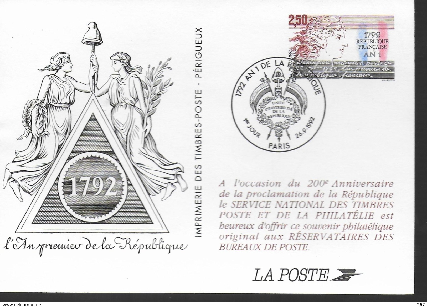 FRANCE  Carte Entier Souvenir  An 1 De La Republique - Revolución Francesa