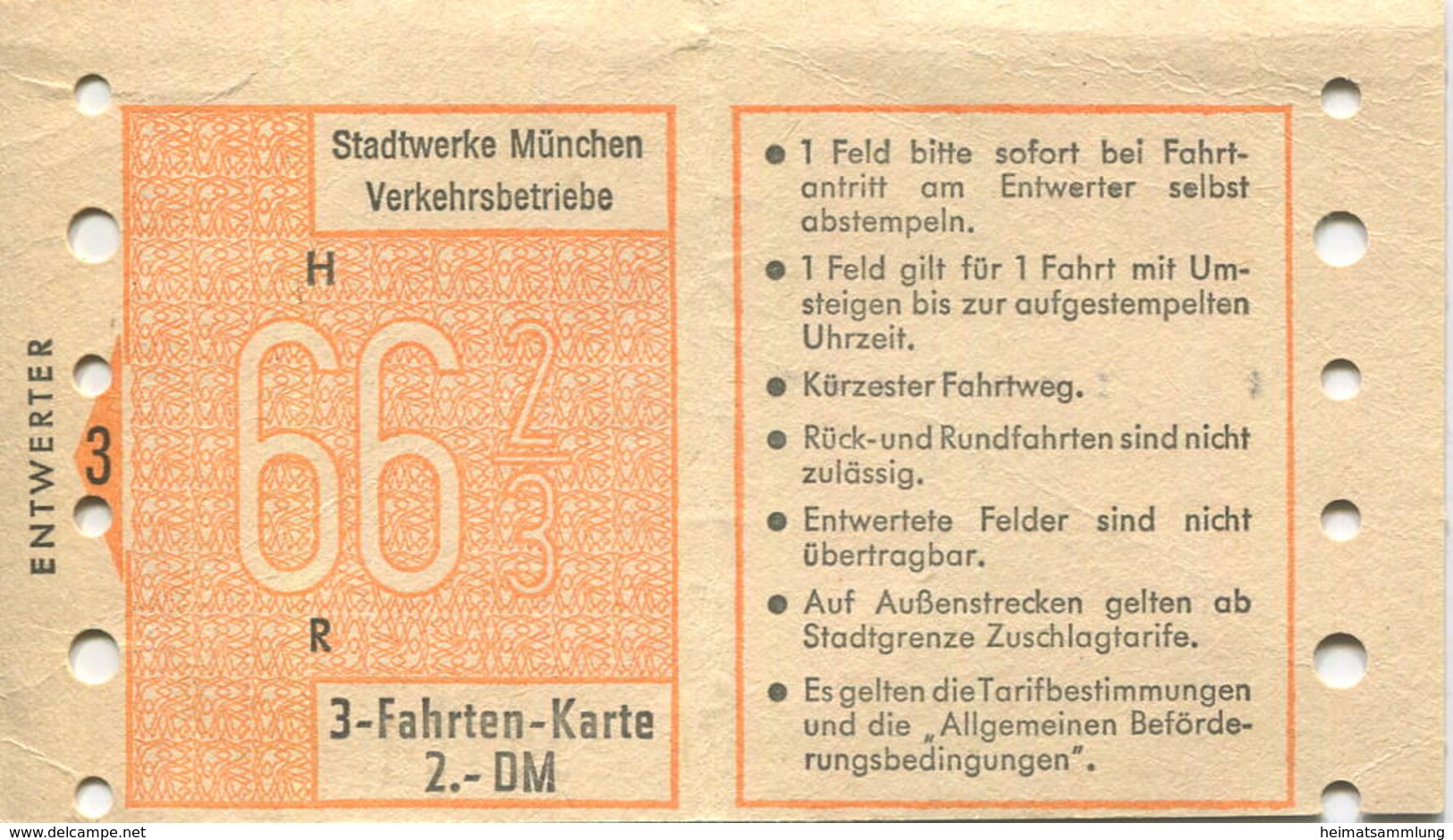 Deutschland - Stadtwerke München - 3 Fahrten-Karte 2.- DM - Europe