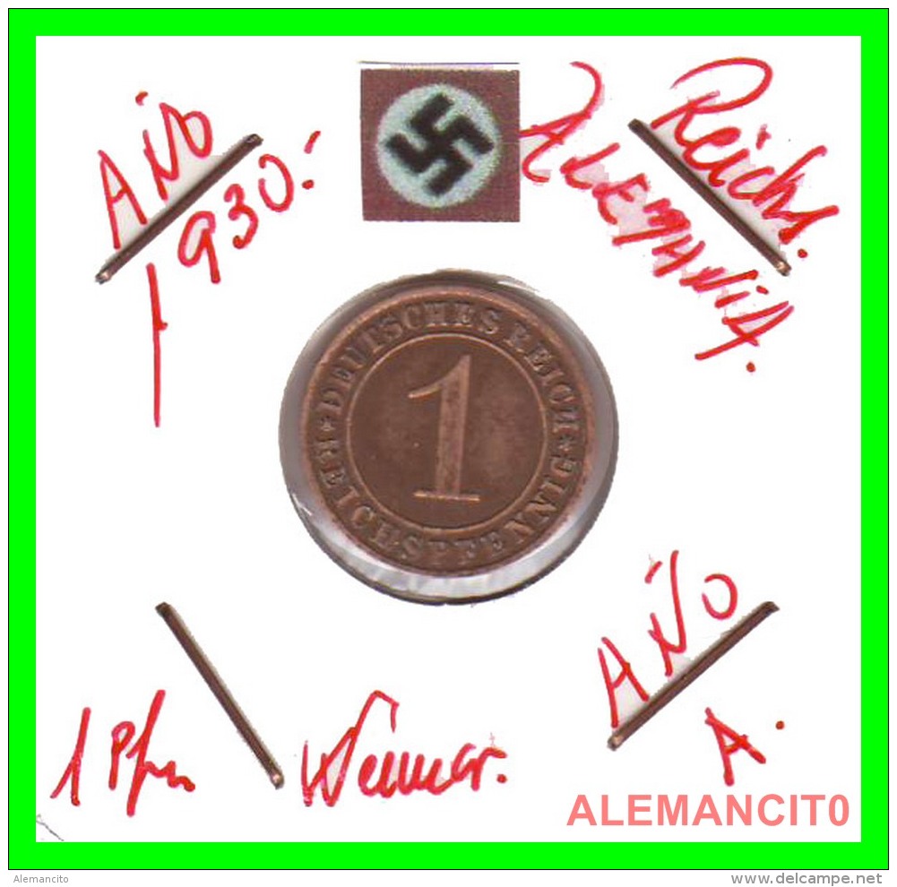 GERMANY  -   MONEDA  DE  1- REICHSPFENNIG  AÑO 1930 A   Bronze - 1 Renten- & 1 Reichspfennig