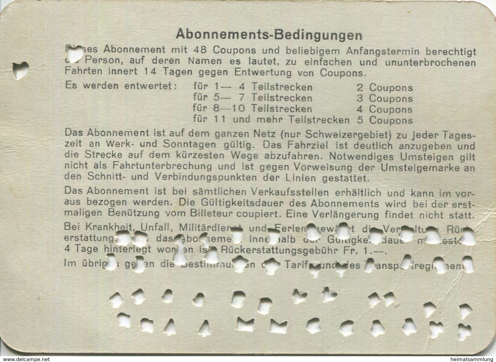 Schweiz - Basel - Basler Verkehrs-Betriebe - Persönliches Abonnement - Billet Fr. 7.- Rückseitig Abonnements-Bedingungen - Europe