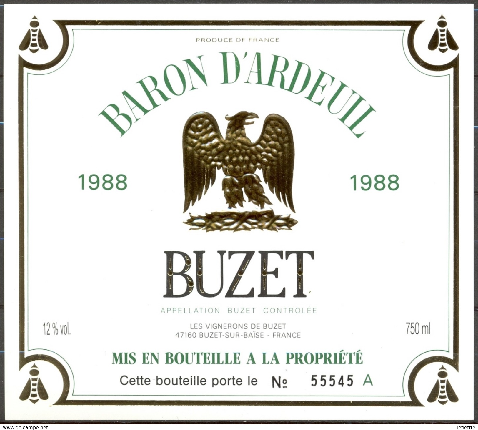 562 - France - 1988 - Buzet - Baron D'Ardeuil - Les Vignerons De Buzet 47180 Buzet Sur Baïse - 750 Ml - Rouges