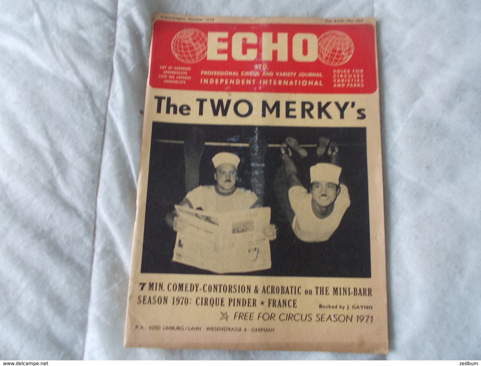 ECHO LTD Professional Circus And Variety Journal Independent International N° 344 October 1970 - Divertissement