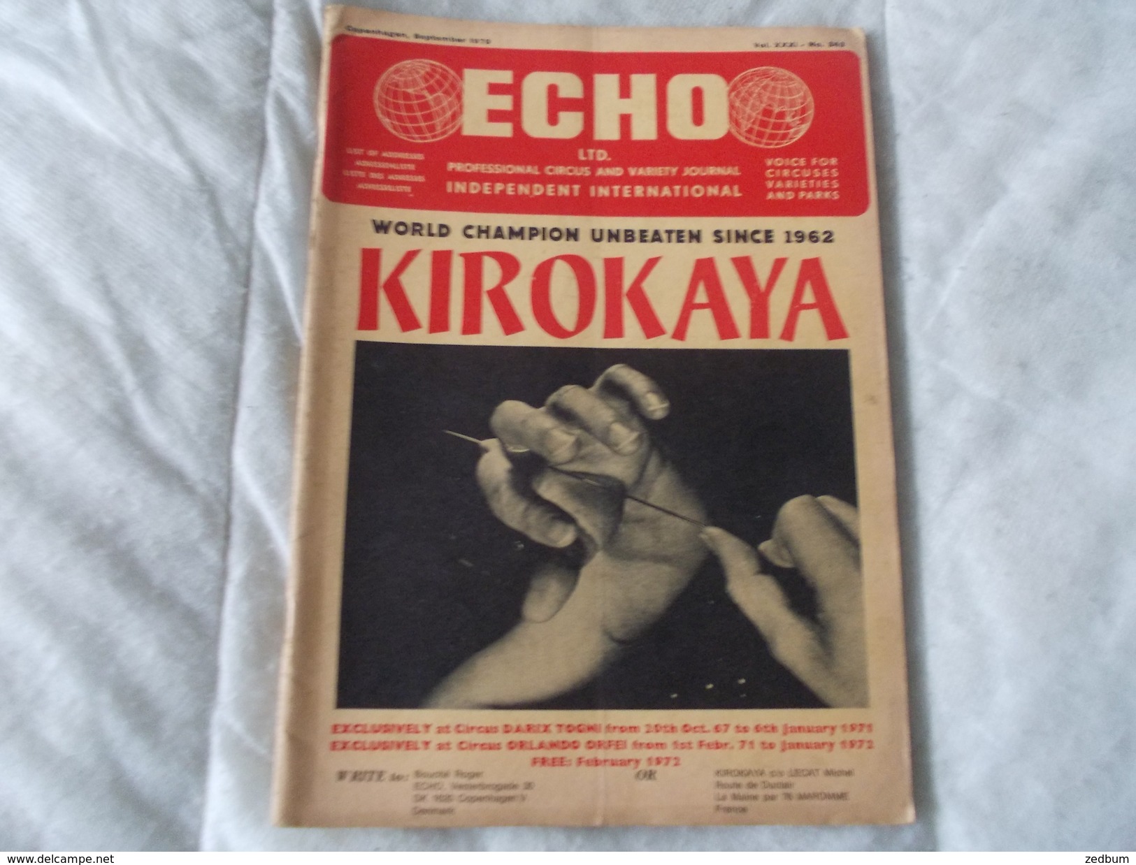 ECHO LTD Professional Circus And Variety Journal Independent International N° 343 September 1970 - Entertainment