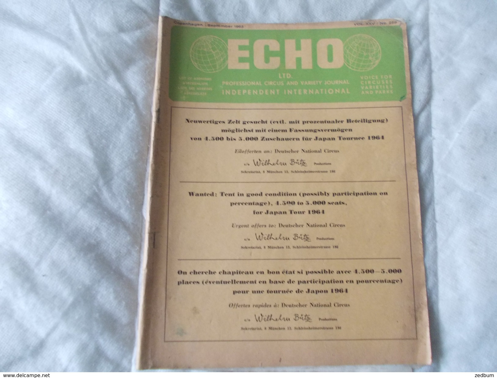 ECHO LTD Professional Circus And Variety Journal Independent International N° 259 September 1963 - Divertimento