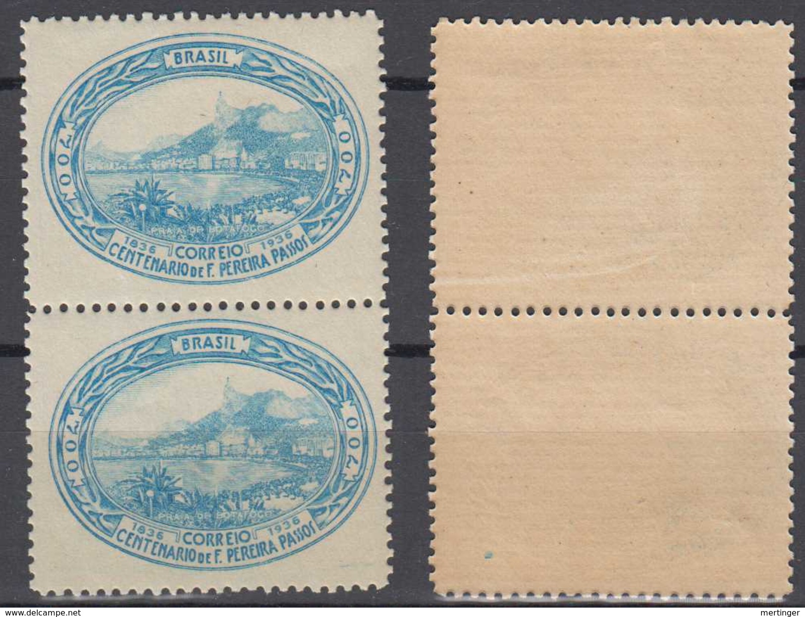 Brazil Brasil Mi# 464 ** MNH Pair Sem Filig. No Watermark  Passos Praia Botafogo Rio 1937 - Unused Stamps