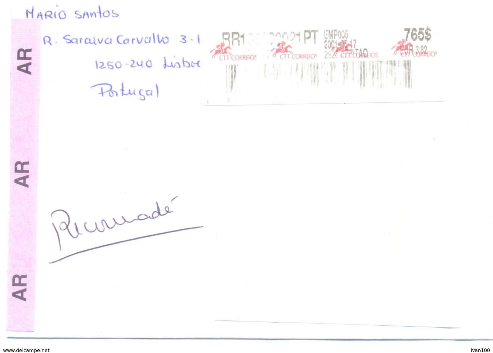 2001. Portugal, The Letter Sent By Registered  Post To Moldova - Briefe U. Dokumente