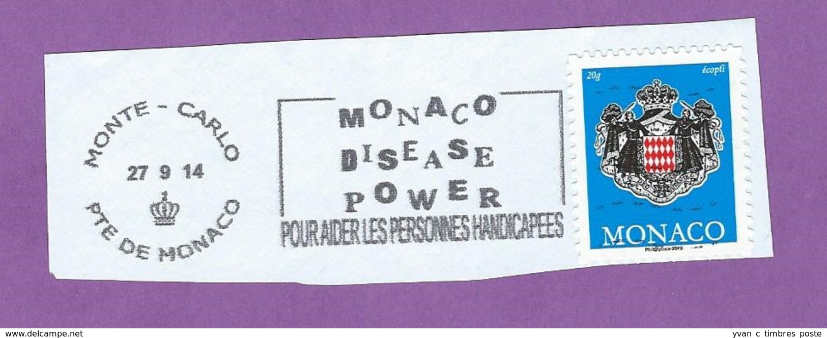 MONACO TIMBRE OBLITERE SUR FRAGMENT FLAMME POUR AIDER LES PERSONNES HANDICAPEES DISEASE POWER - Maschinenstempel (EMA)