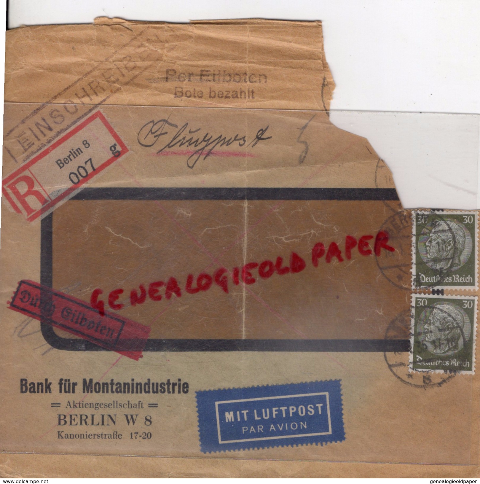 ALLEMAGNE-BERLIN W 8- BANK FUR MONTANINDUSTRIE-AKTIENGESELLSCHAFT- LUFTPOST 1935 - 1900 – 1949