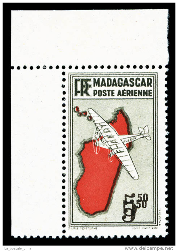 ** Madagascar: N&deg;20a, 5F50 Noir, Double Impression De La Valeur Coin De Feuille, SUP (sign&eacute;/certificat) ... - Airmail