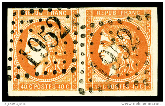 O N&deg;48, 40c Orange Obl GC 1952 En Paire, TTB (sign&eacute; Brun/certificat)   Cote: 400 Euros   Qualit&eacute;:... - 1870 Ausgabe Bordeaux