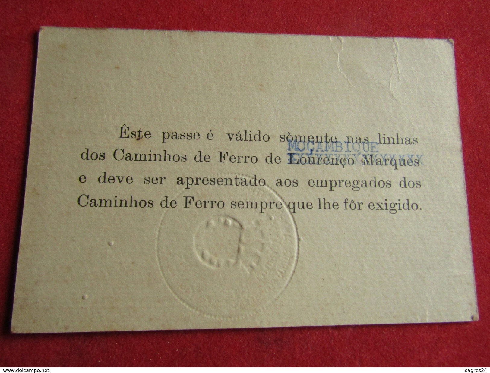 Mozambique - Moçambique - Dir. Dos Ser. De P. E Caminhos De Ferro - Passe Permanente Em Serviço Interno 1ª Classe 1952 - Monde