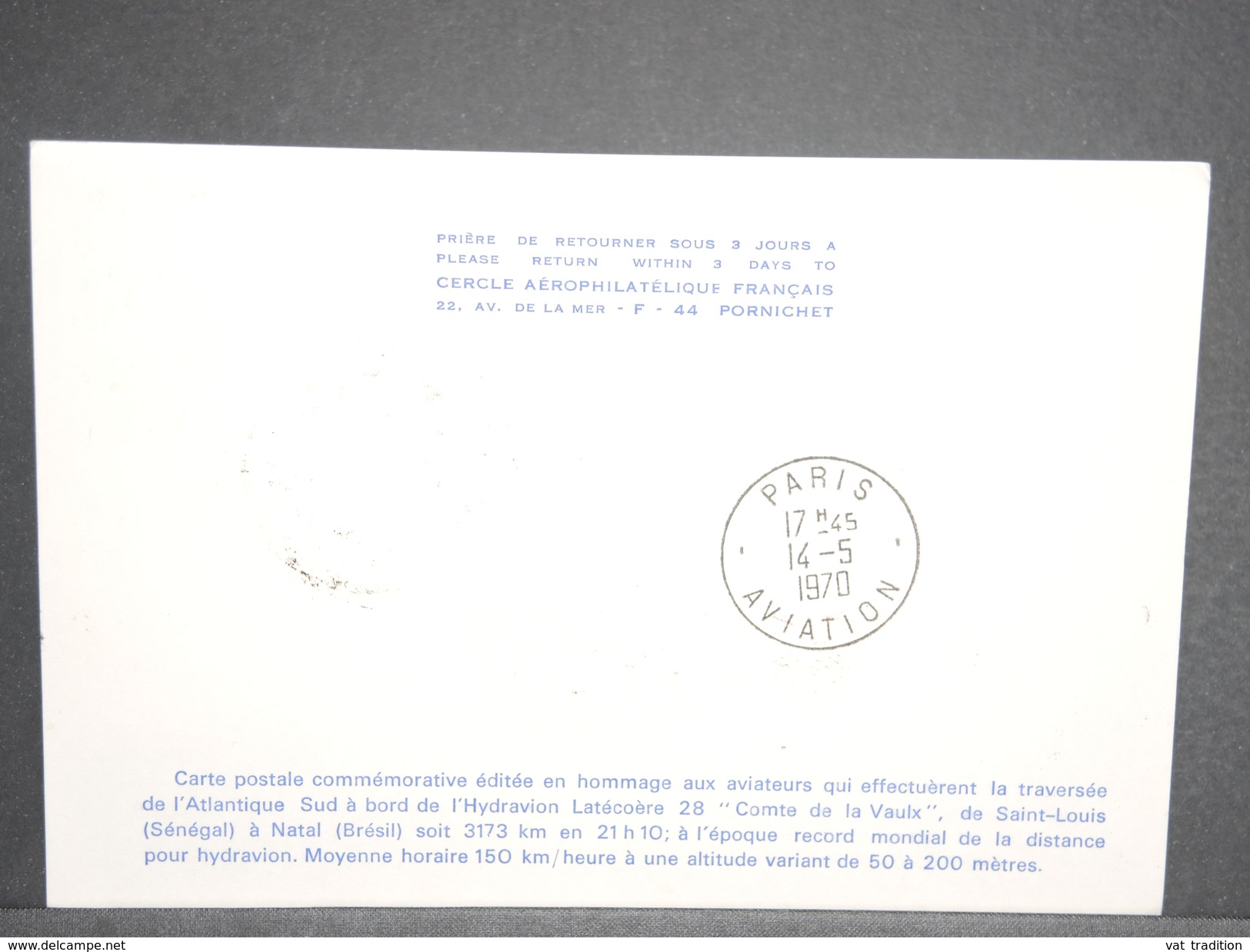 ARGENTINE - Carte Commémorative De La Traversée Atlantique Par Mermoz /Dabry /Gimié En 1970 - L 6630 - Cartas & Documentos