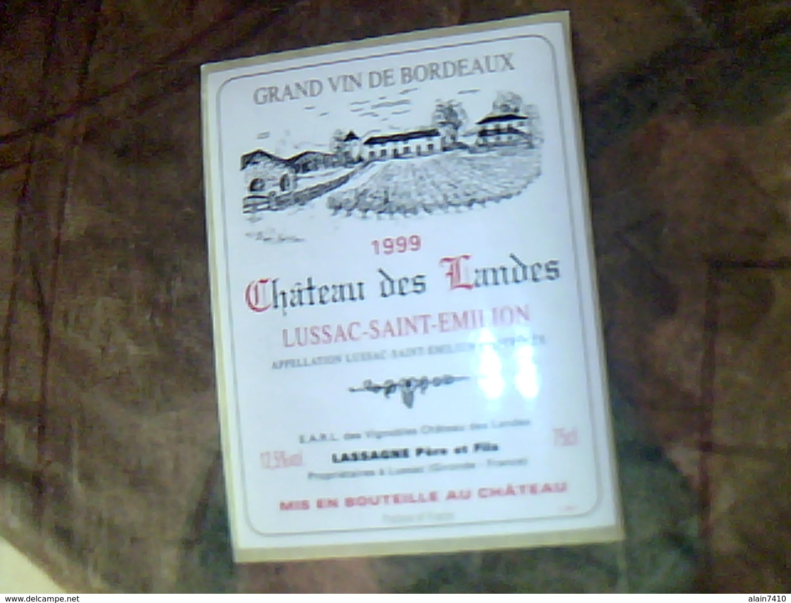 Etiquette De Vin Neuve Autocollant  Lussac   Saint Emilion Chateau Des Landes    Millesime 1999  Lassagne - Castelli