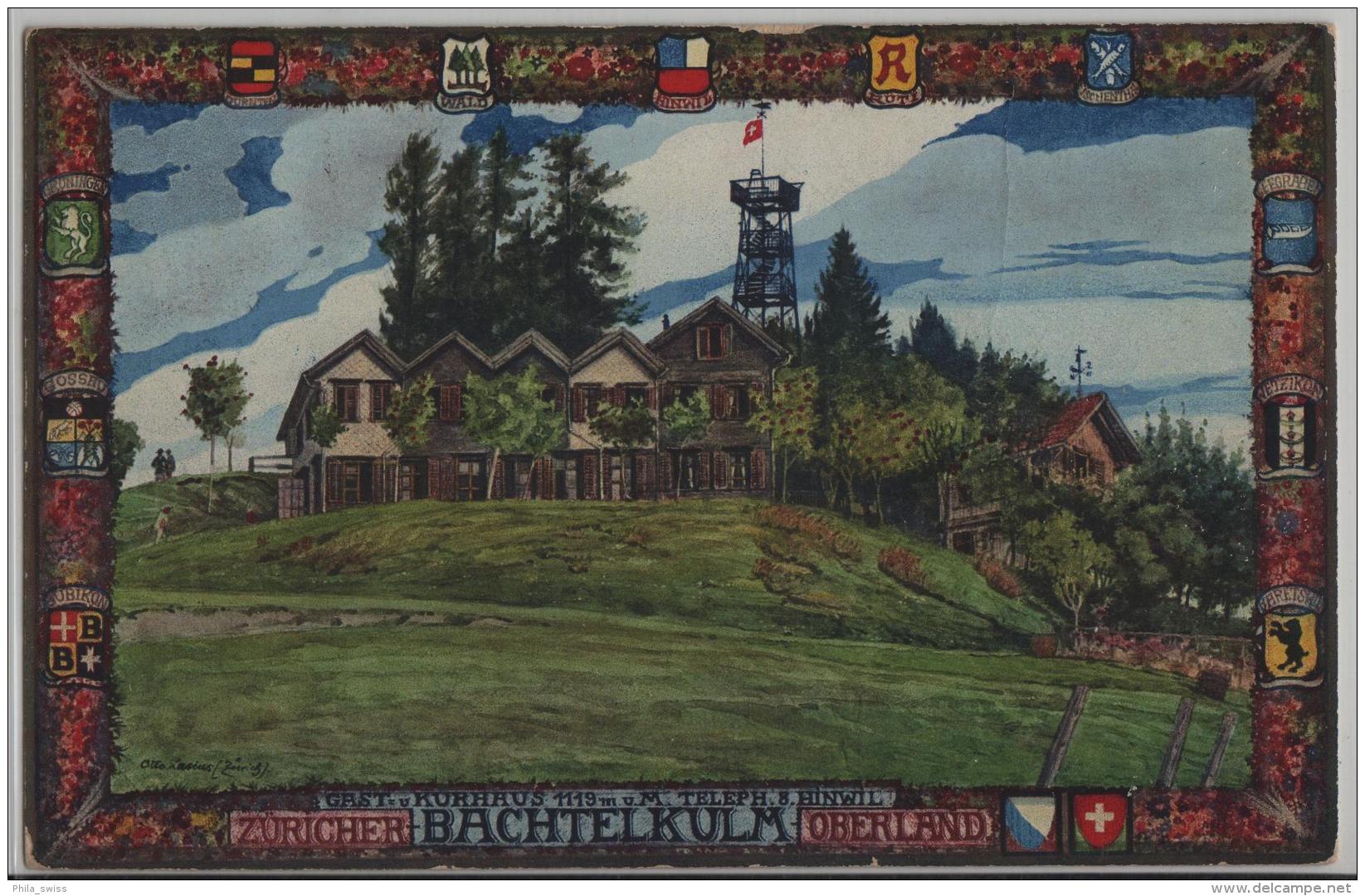Bachtel-Kulm (1119 M) Aussichtsturm - Animee - Hinwil - Künstlerkarte O. Lasius - Hinwil