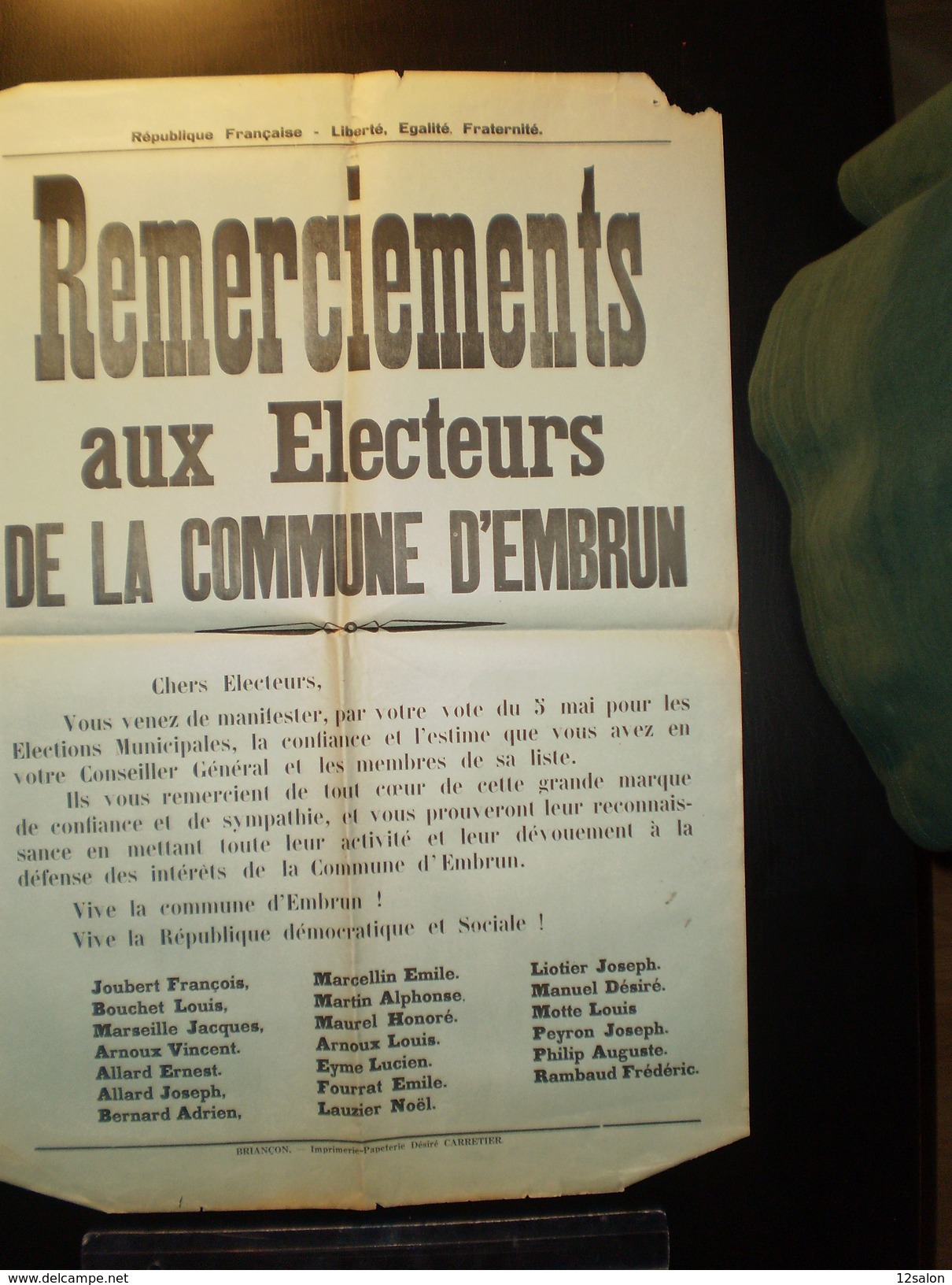 ELECTIONS AFFICHE  HAUTES ALPES EMBRUN 1900/1930 - Plakate