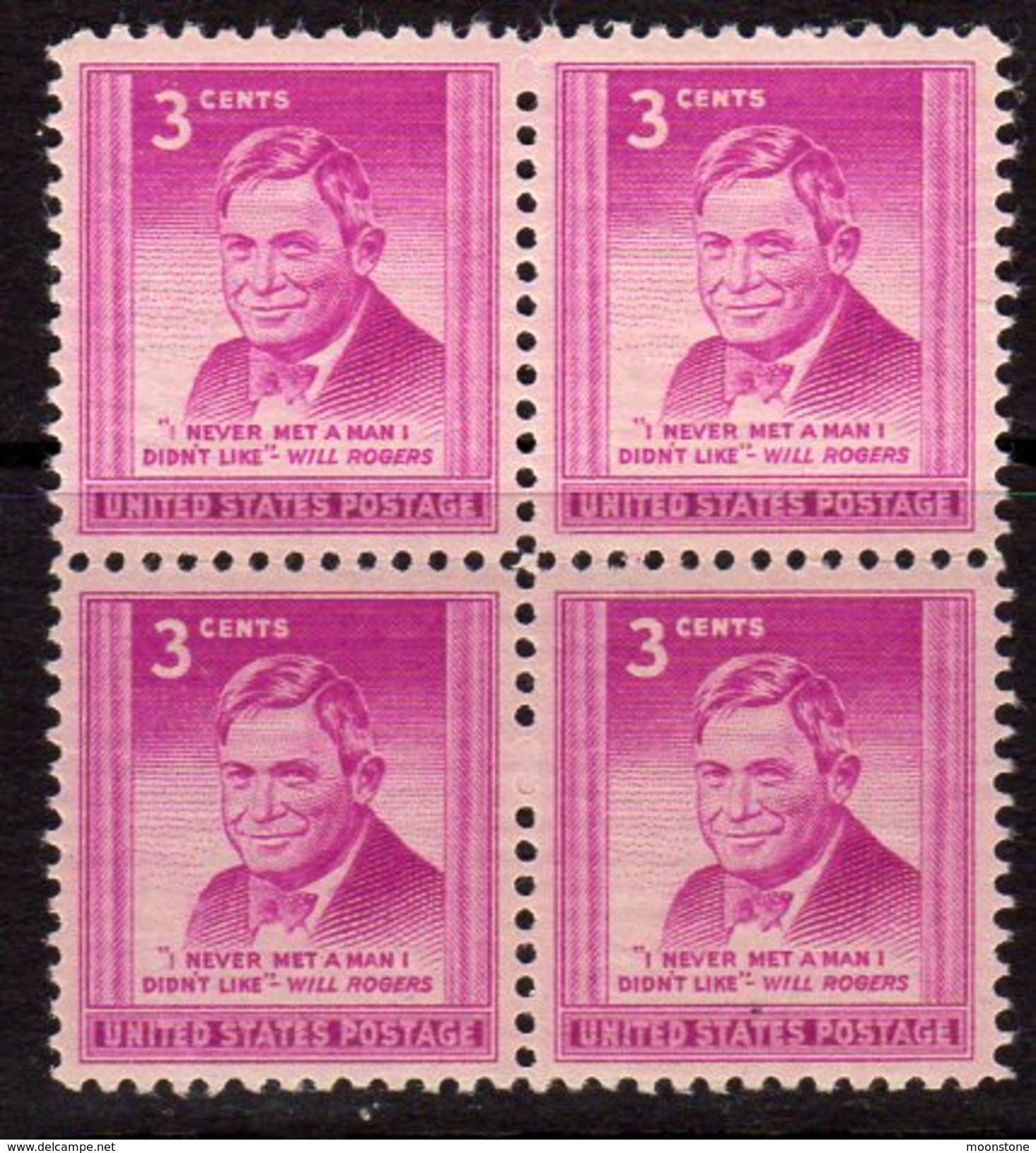 USA 1948 Will Rogers Block Of 4, MNH (SG 972) - Ungebraucht