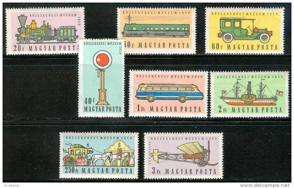 HUNGARY-1959. Transport Museum, Budapest(Automobile,Bus,Train,Ship,Airplane) Cpl.Set MNH! Mi:1584-1591. - Ungebraucht