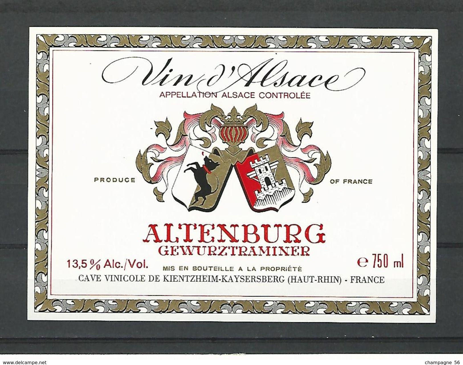 ALSACE  VIN  ALTENBURG GEWURZTRAMINER  CAVE KIENTZHEIM-KAYSERBERG NEUF QUALITÉ - Gewurztraminer