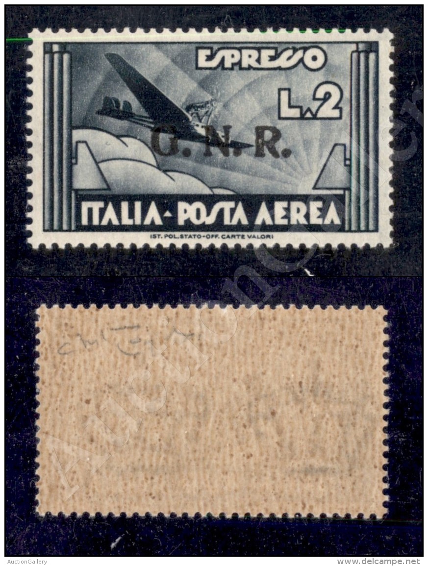 1944 - GNR In Nero - 2 Lire Aeroespresso (125A - Aerea) Nuovo Con Gomma Integra - Raybaudi (2.600) - Sonstige & Ohne Zuordnung