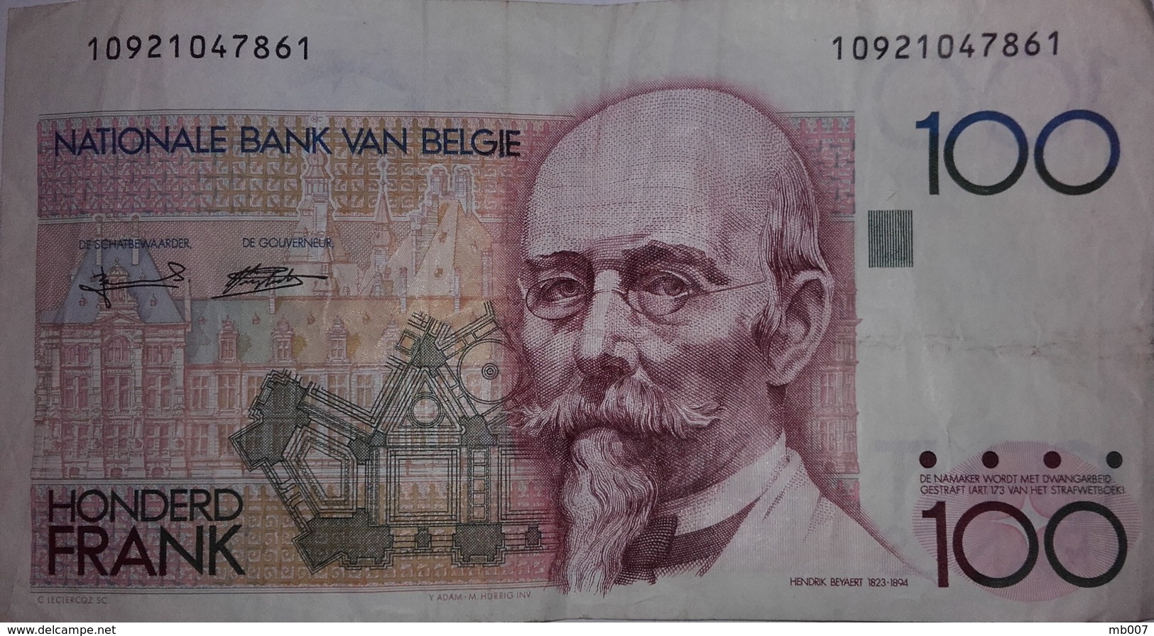 Belgique, 100 Francs Type Beyaert - Ohne Zuordnung