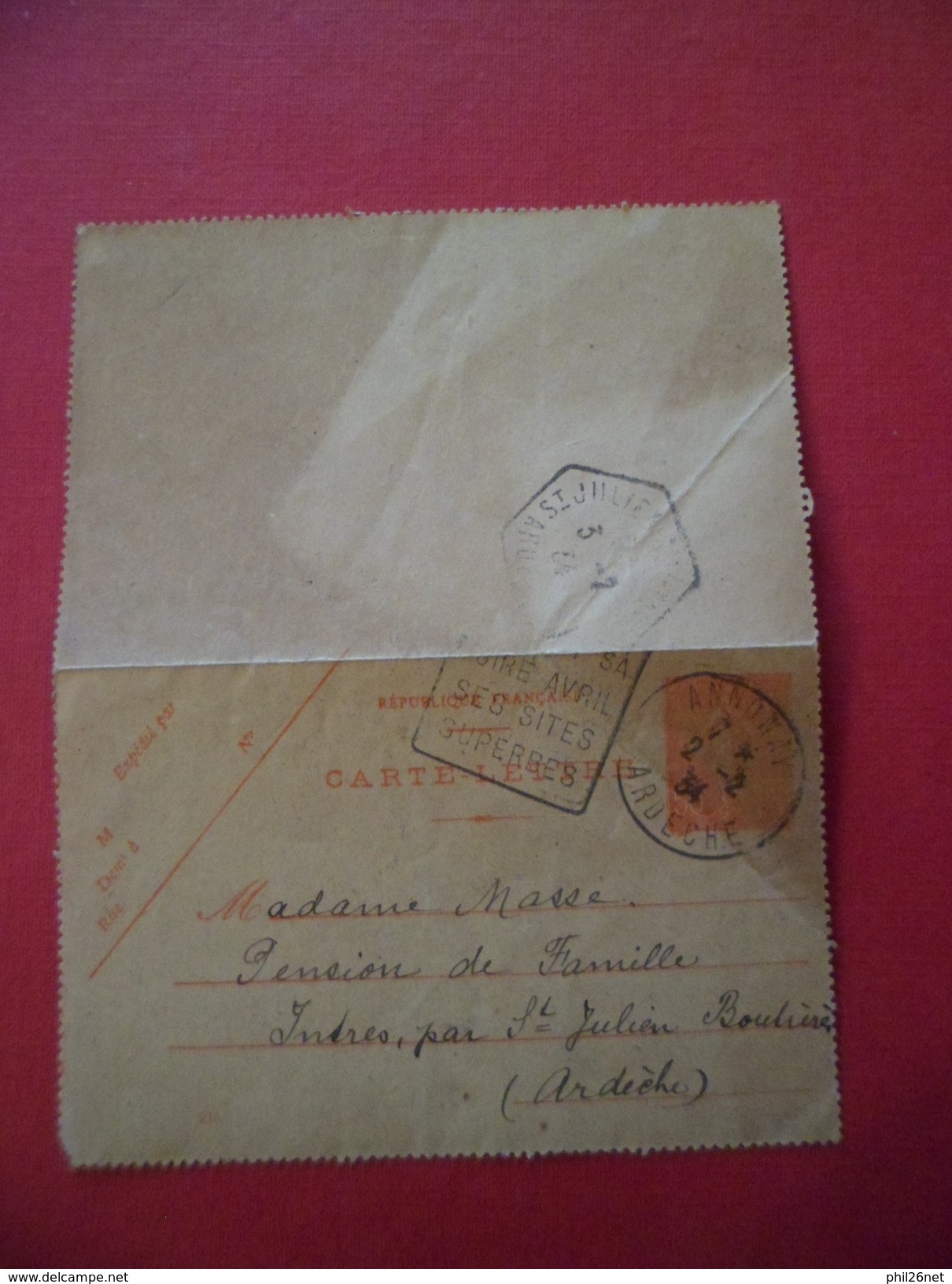 Entier Carte Lettre 199-CL3 D'Annonay Le 2/2/1934 à Saint Julien Boutières 03/2/1934 Daguin Annonay Sa Foire Avril..B/TB - Kartenbriefe