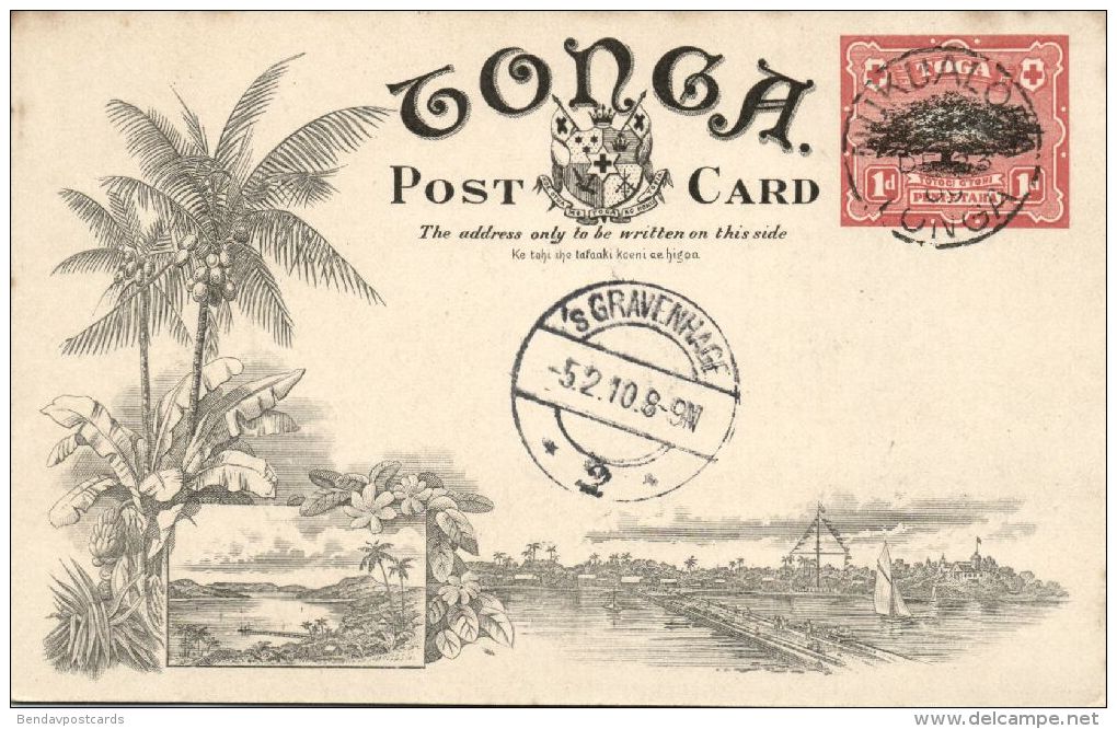 Tonga Islands, NUKUALOFA, Bridge, Steamers (1909) Pre-Printed Stamp - Tonga